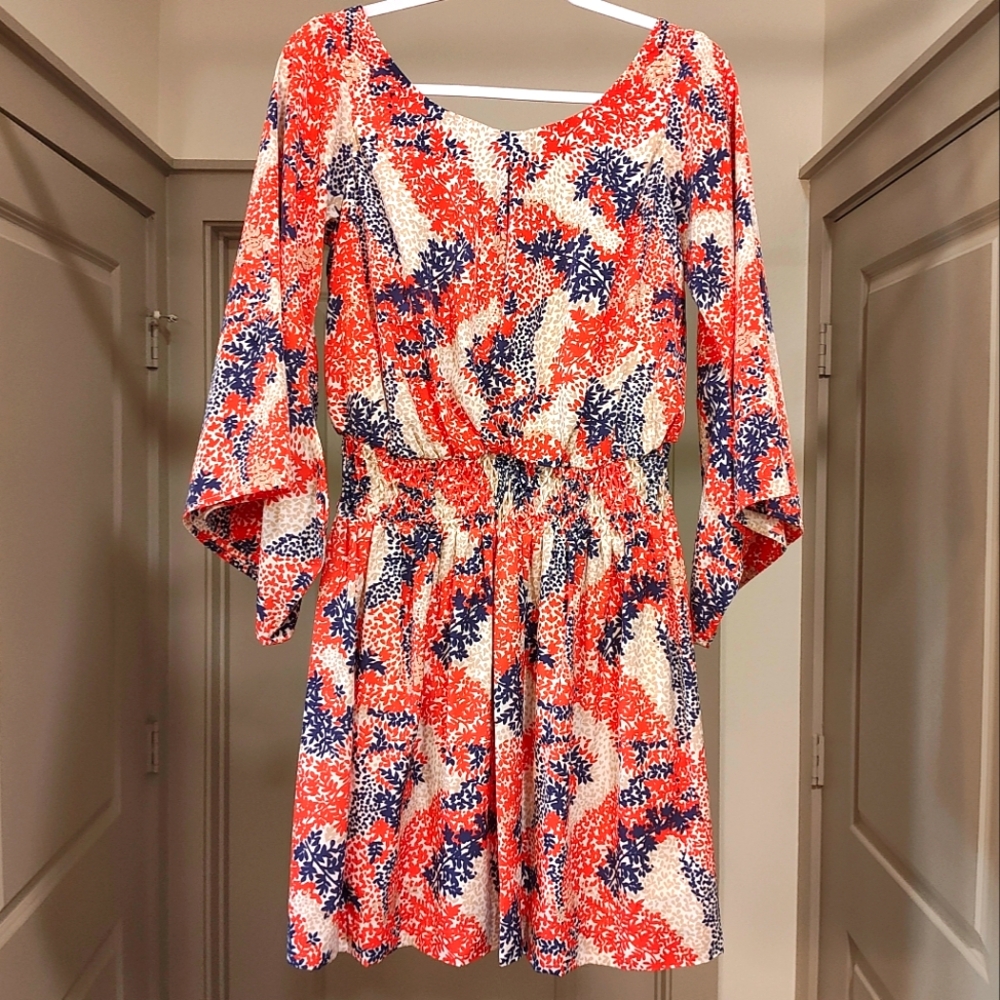 Jessica Simpson Red, Blue, and White Long Sleeve Boho Dress